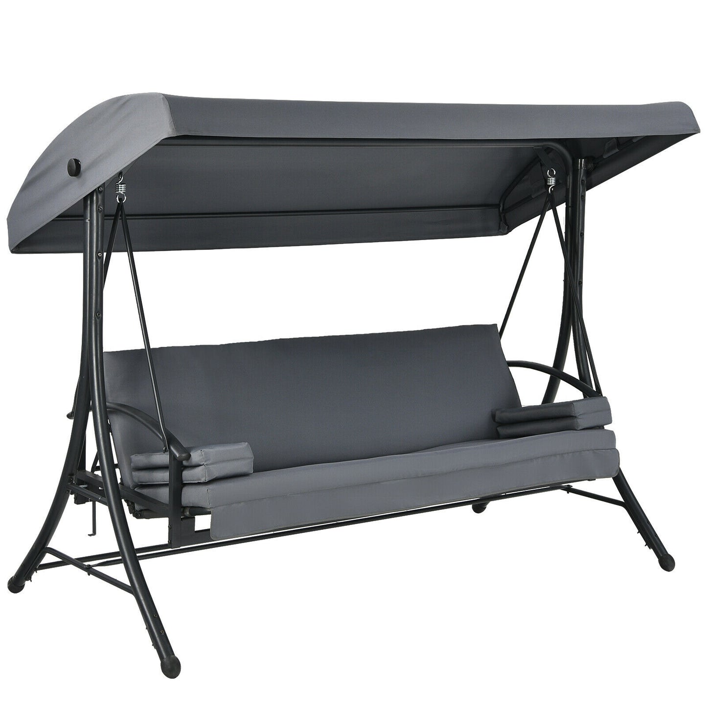 3-Seat Patio Outdoor Swing with Adjustable Tilt Canopy-Gray Kids Crystal