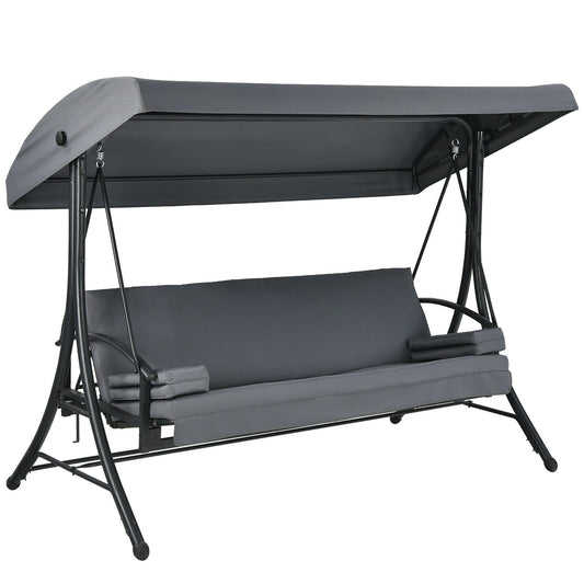 3-Seat Patio Outdoor Swing with Adjustable Tilt Canopy-Gray Kids Crystal