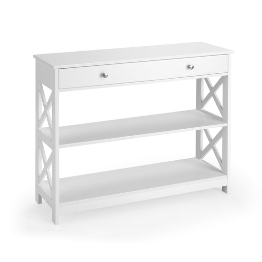 Console Table 3-Tier with Drawer and Storage Shelves-White Kids Crystal