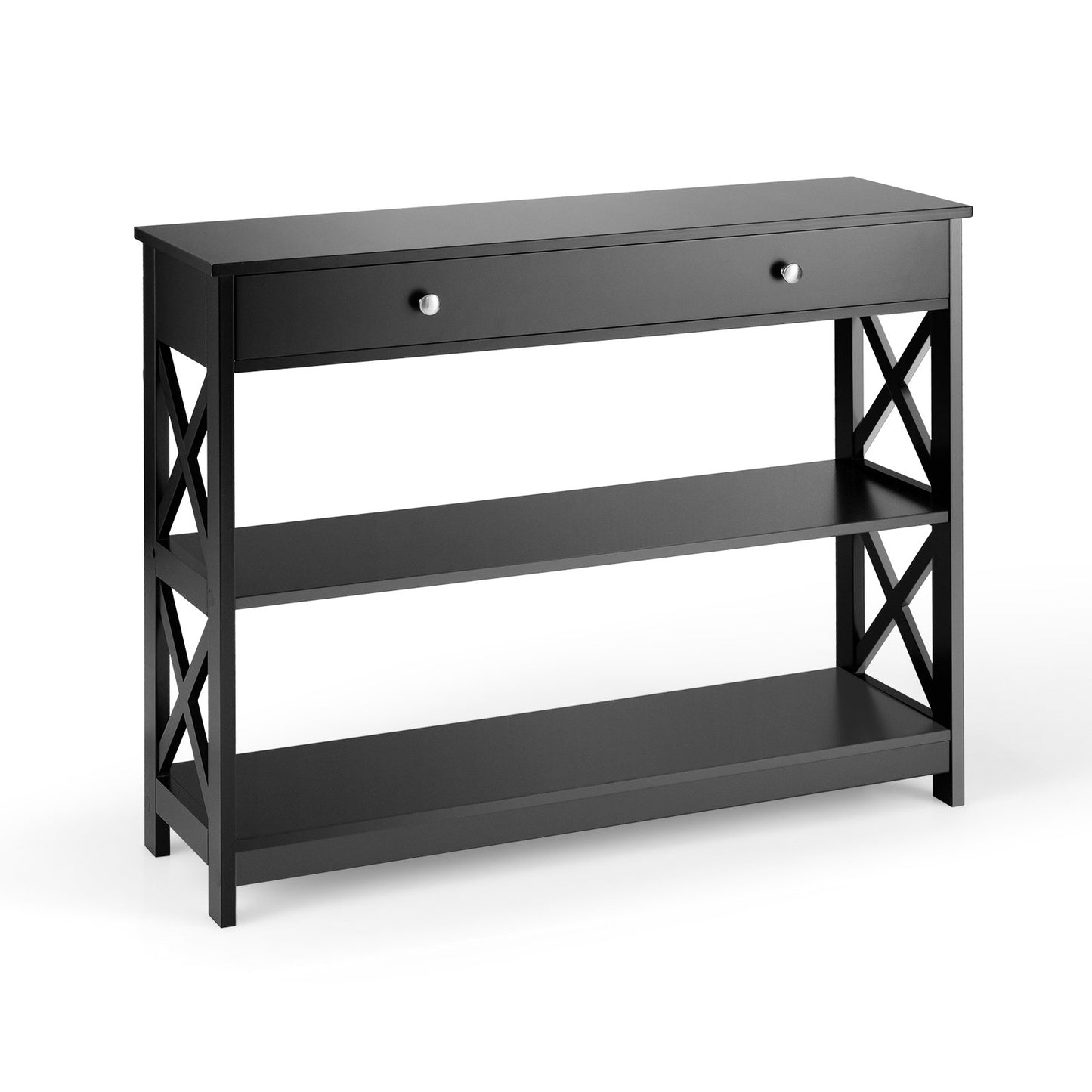 Console Table 3-Tier with Drawer and Storage Shelves-Black Kids Crystal