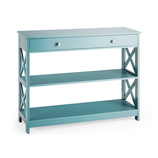 Console Table 3-Tier with Drawer and Storage Shelves-Turquoise Kids Crystal