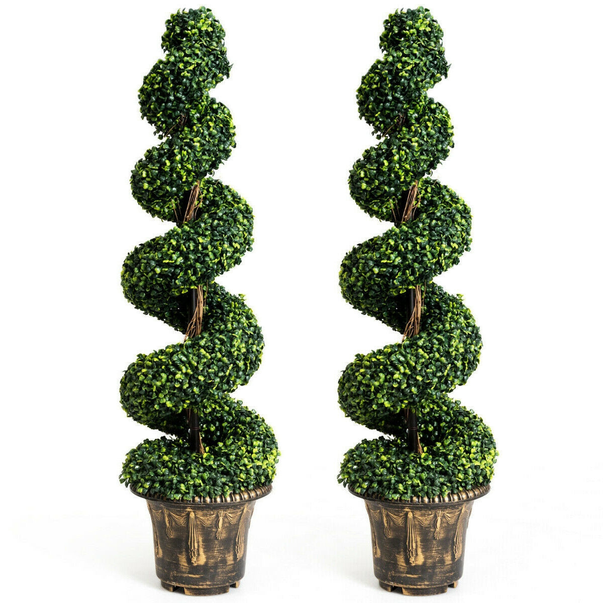 2 Pieces 4 Feet Artificial Décor Green Boxwood Spiral Tree Set Kids Crystal