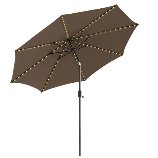 10 Feet Patio Umbrella with 112 Solar Lights and Crank Handle-Coffee Kids Crystal