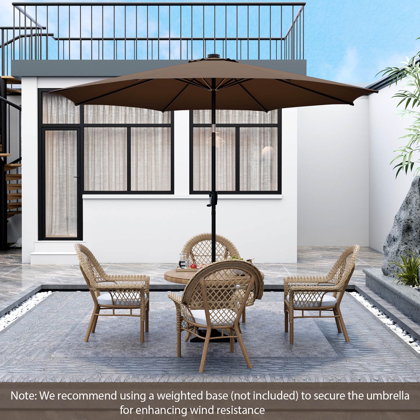 10 Feet Patio Umbrella with 112 Solar Lights and Crank Handle-Coffee Kids Crystal