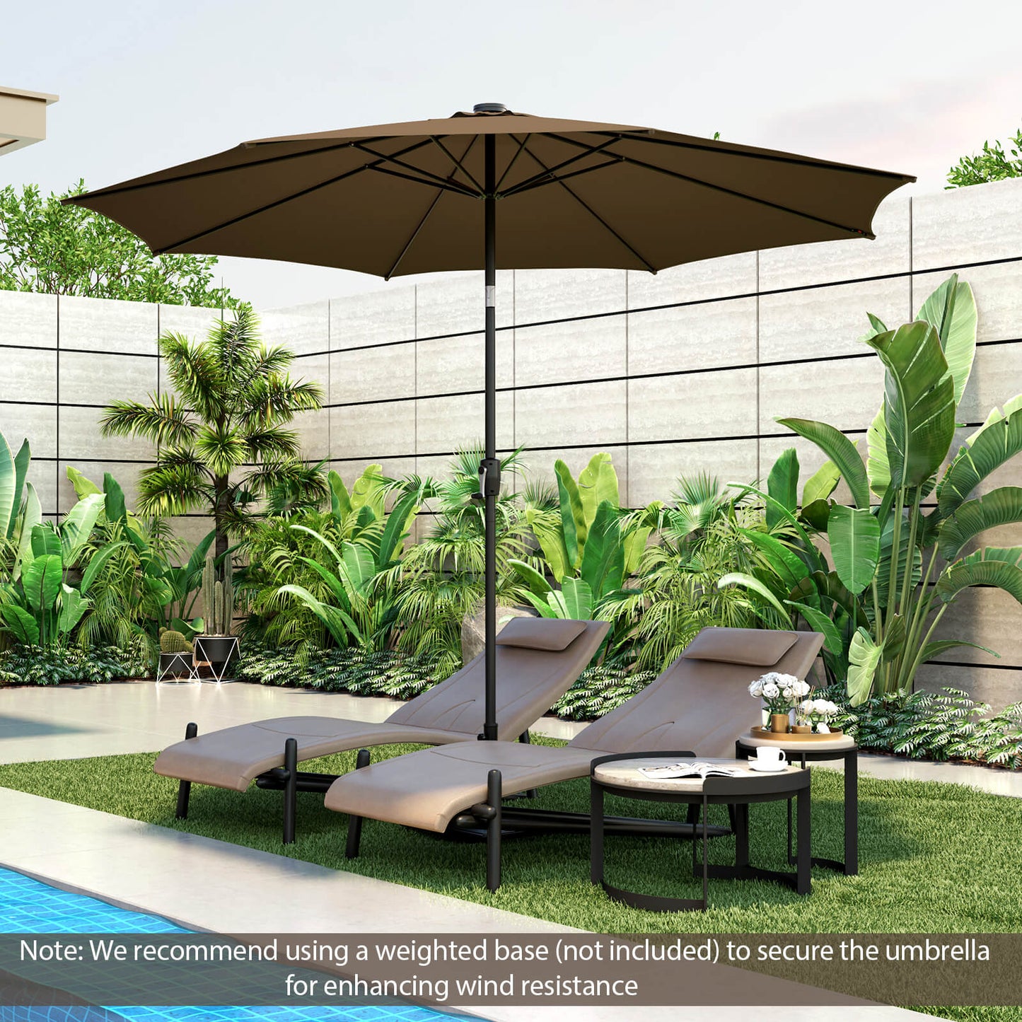 10 Feet Patio Umbrella with 112 Solar Lights and Crank Handle-Coffee Kids Crystal
