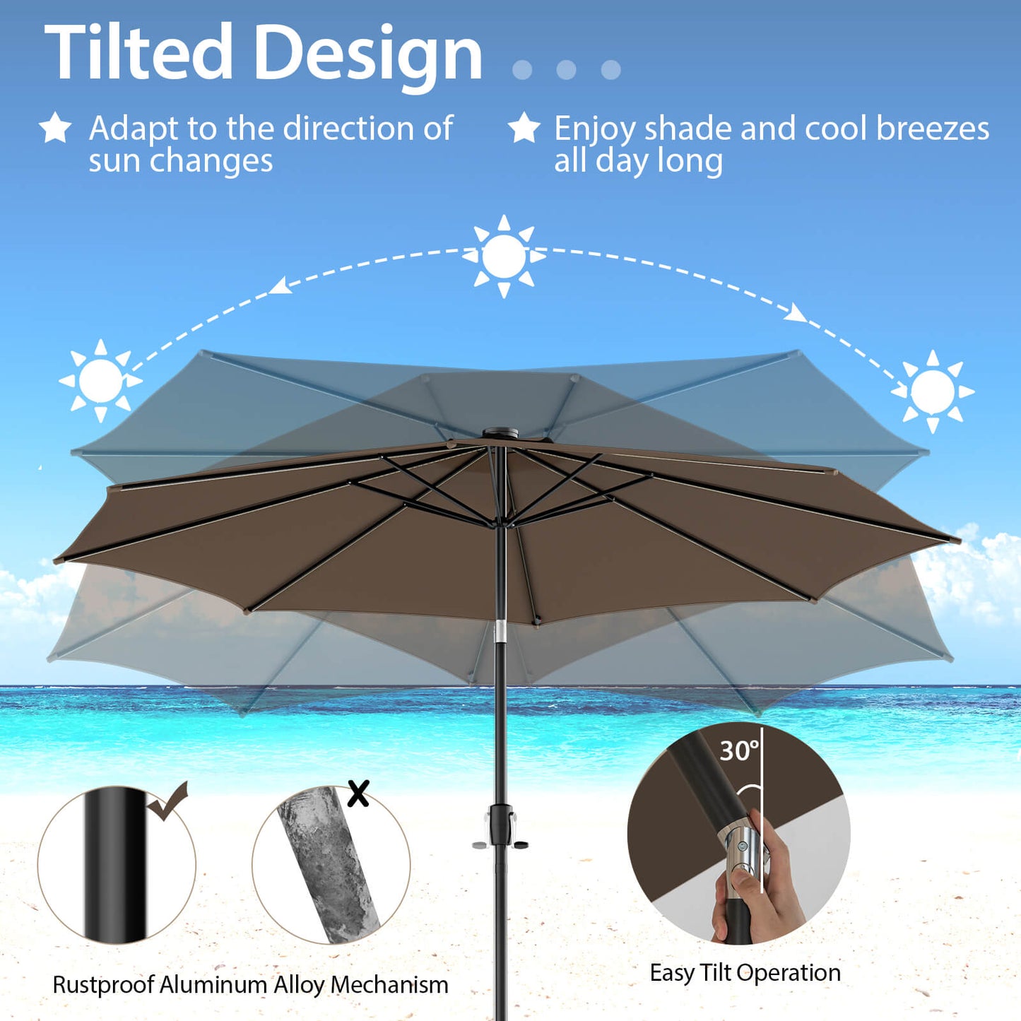 10 Feet Patio Umbrella with 112 Solar Lights and Crank Handle-Coffee Kids Crystal