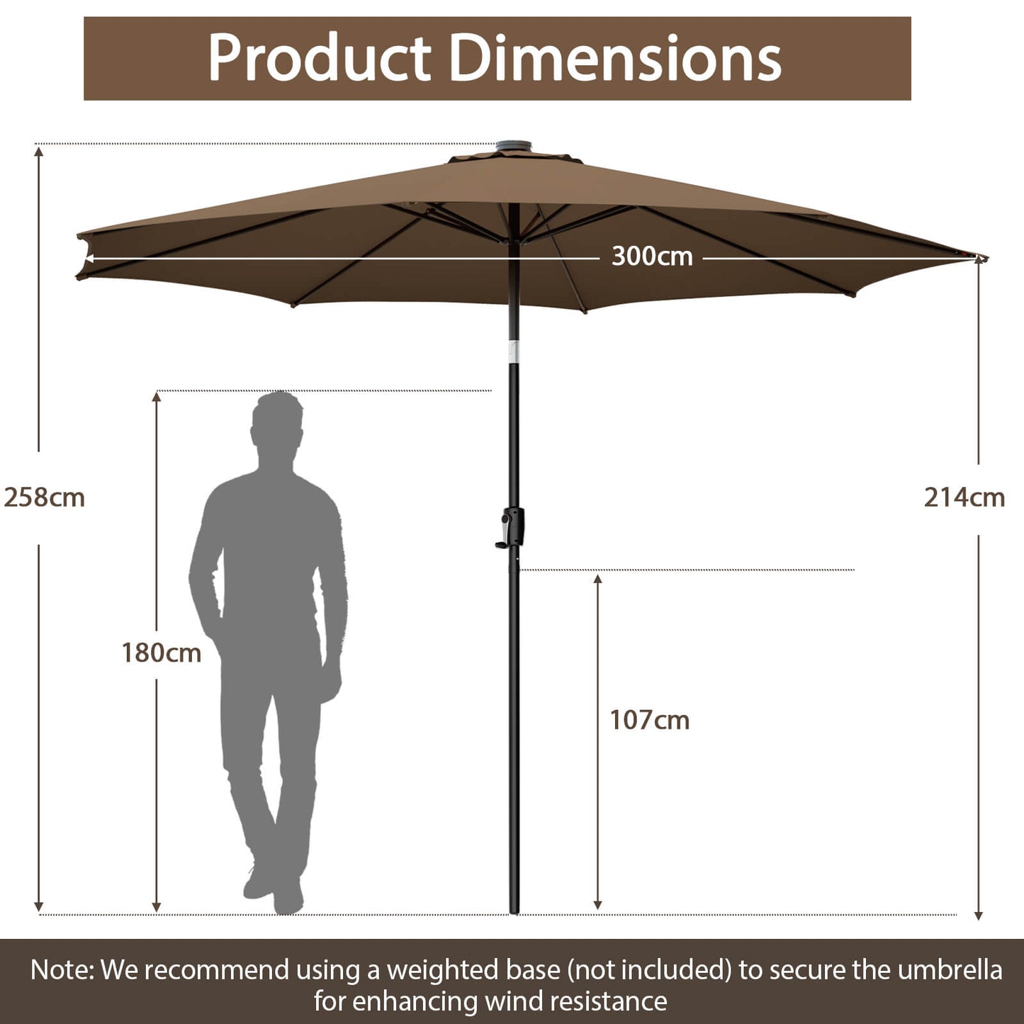 10 Feet Patio Umbrella with 112 Solar Lights and Crank Handle-Coffee Kids Crystal