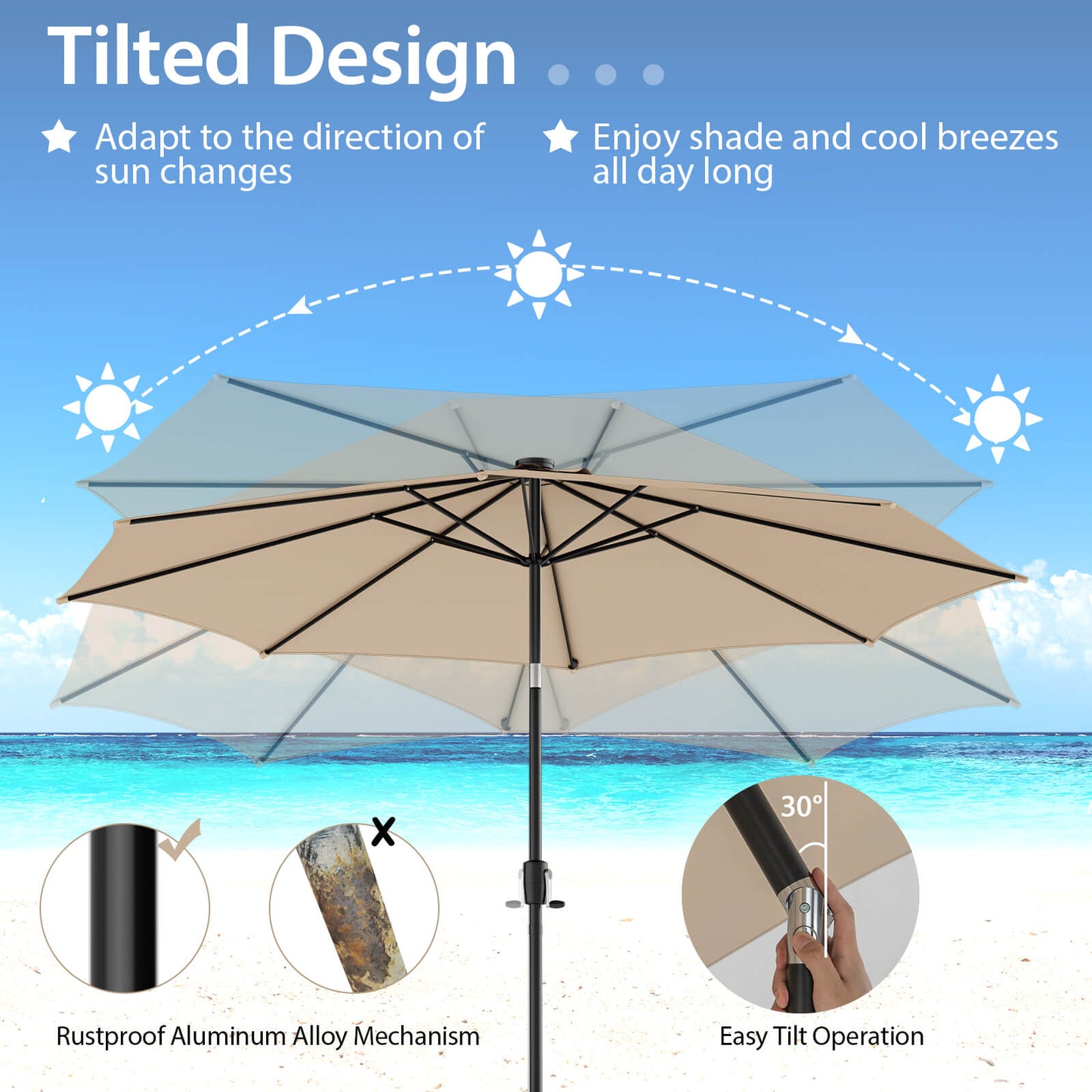 10 Feet Patio Umbrella with 112 Solar Lights and Crank Handle-Beige Kids Crystal