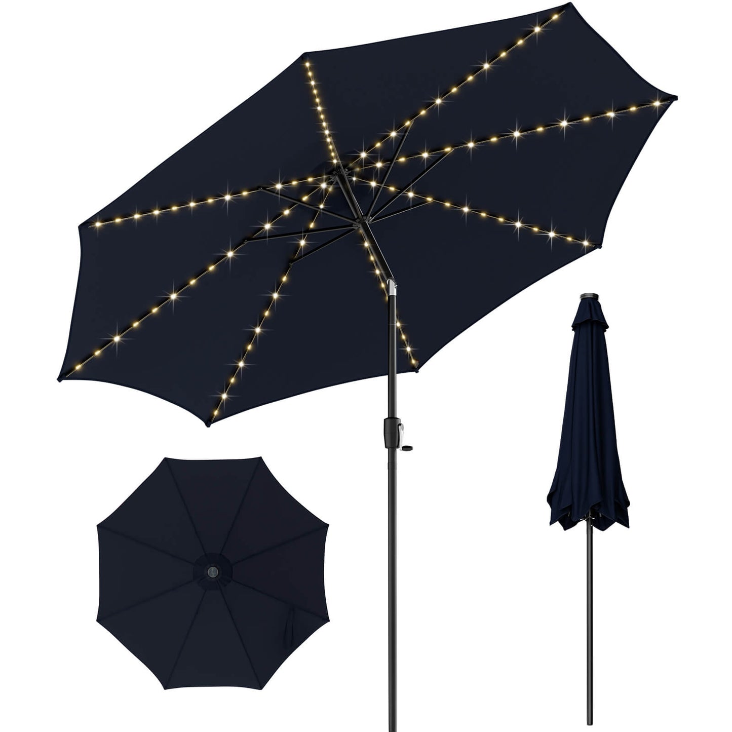 10 Feet Patio Umbrella with 112 Solar Lights and Crank Handle-Navy Kids Crystal