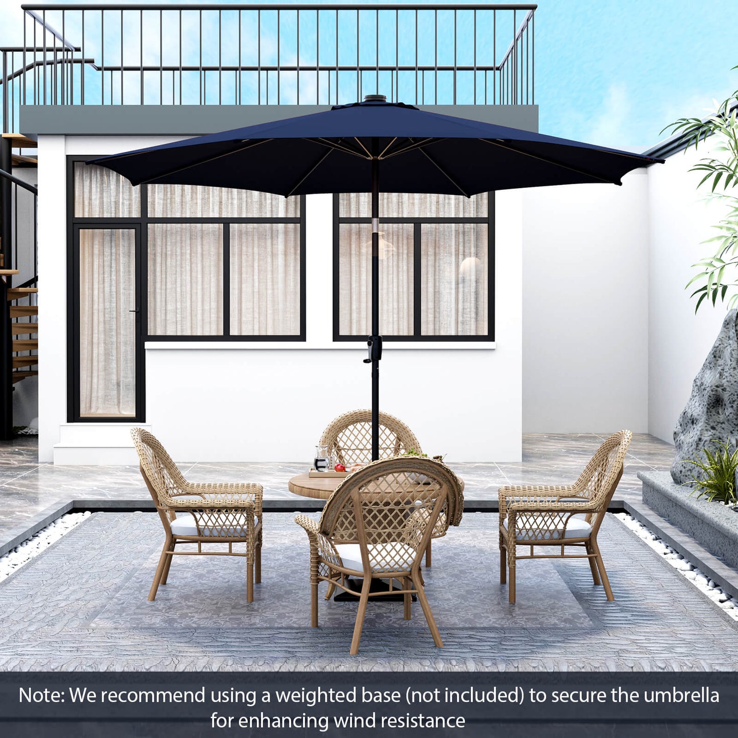 10 Feet Patio Umbrella with 112 Solar Lights and Crank Handle-Navy Kids Crystal