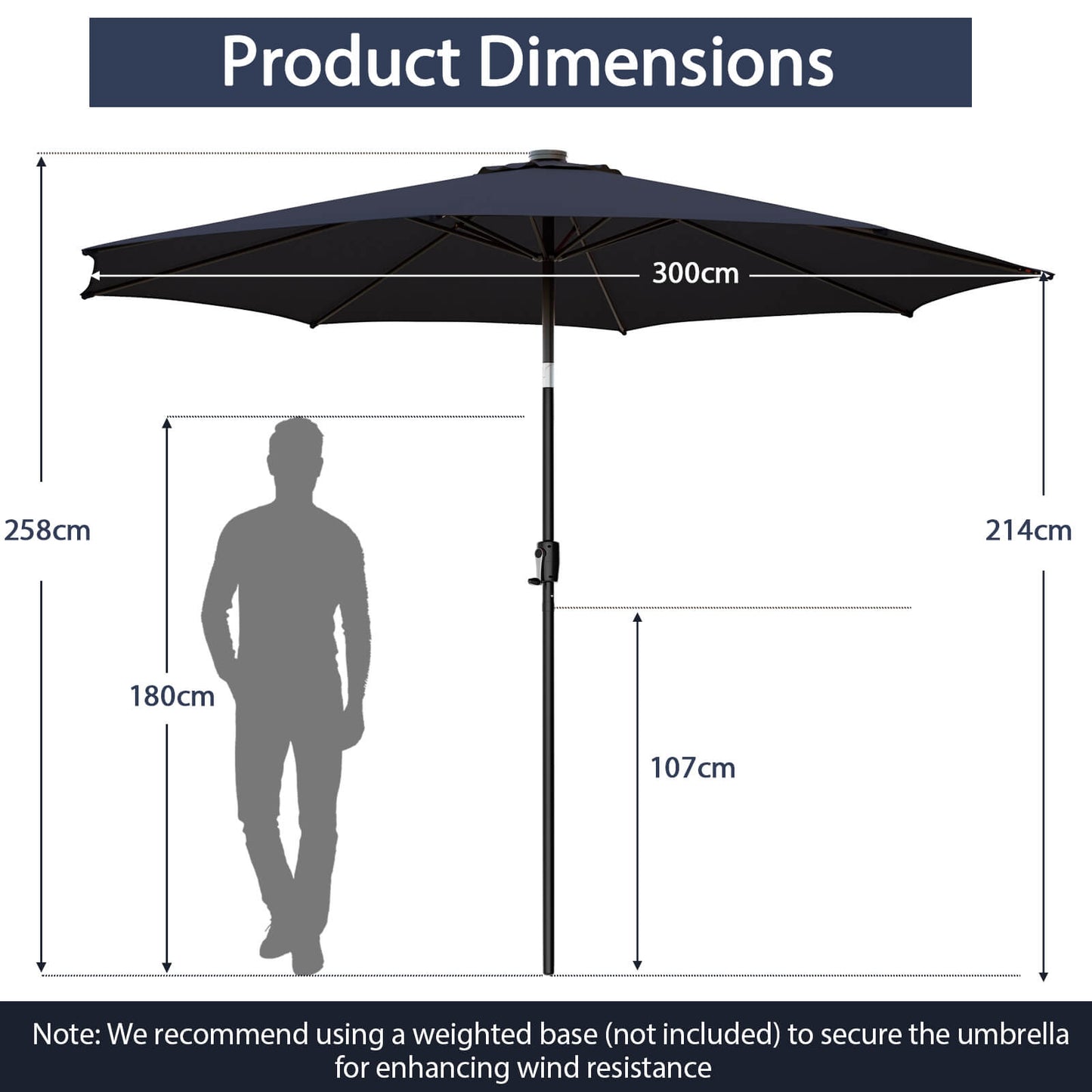 10 Feet Patio Umbrella with 112 Solar Lights and Crank Handle-Navy Kids Crystal
