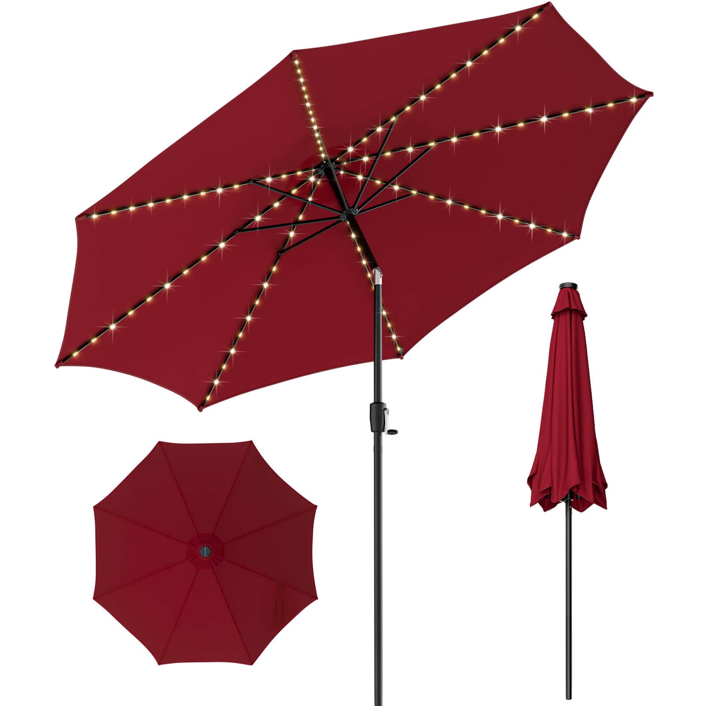10 Feet Patio Umbrella with 112 Solar Lights and Crank Handle-Wine Kids Crystal