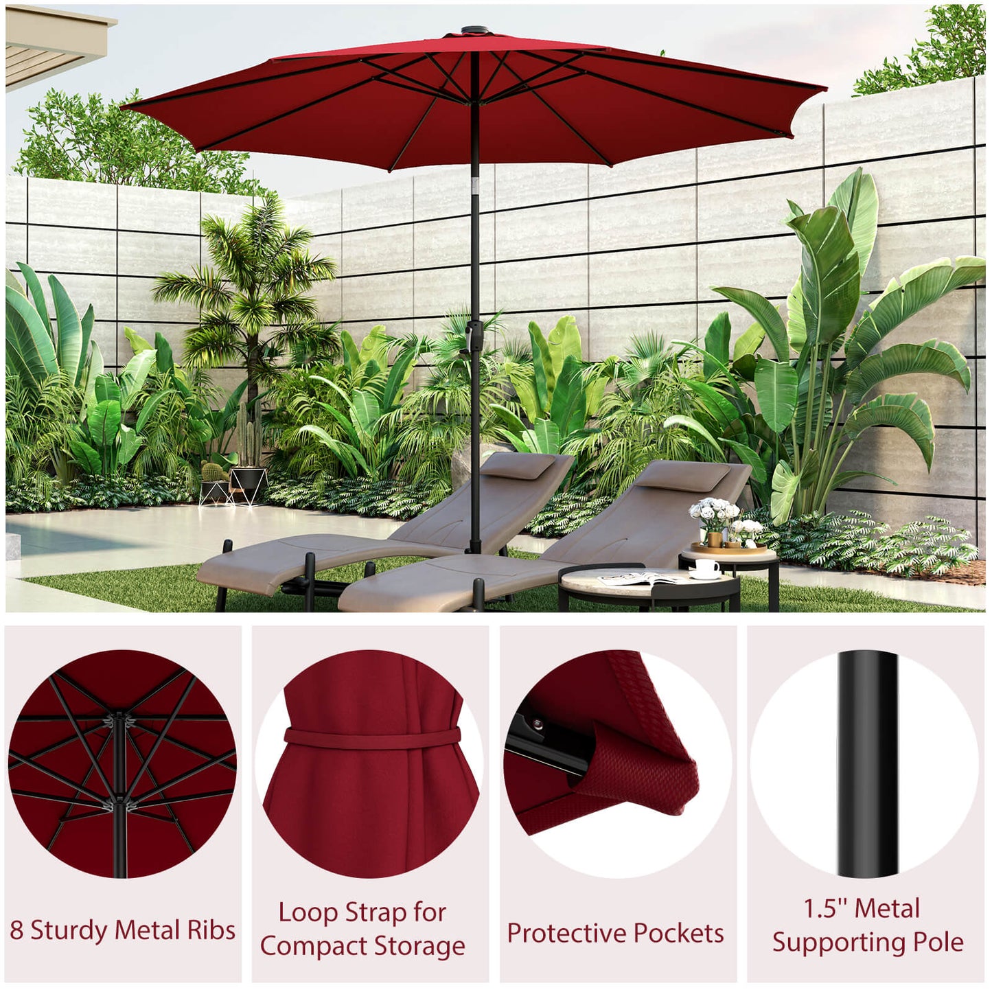 10 Feet Patio Umbrella with 112 Solar Lights and Crank Handle-Wine Kids Crystal