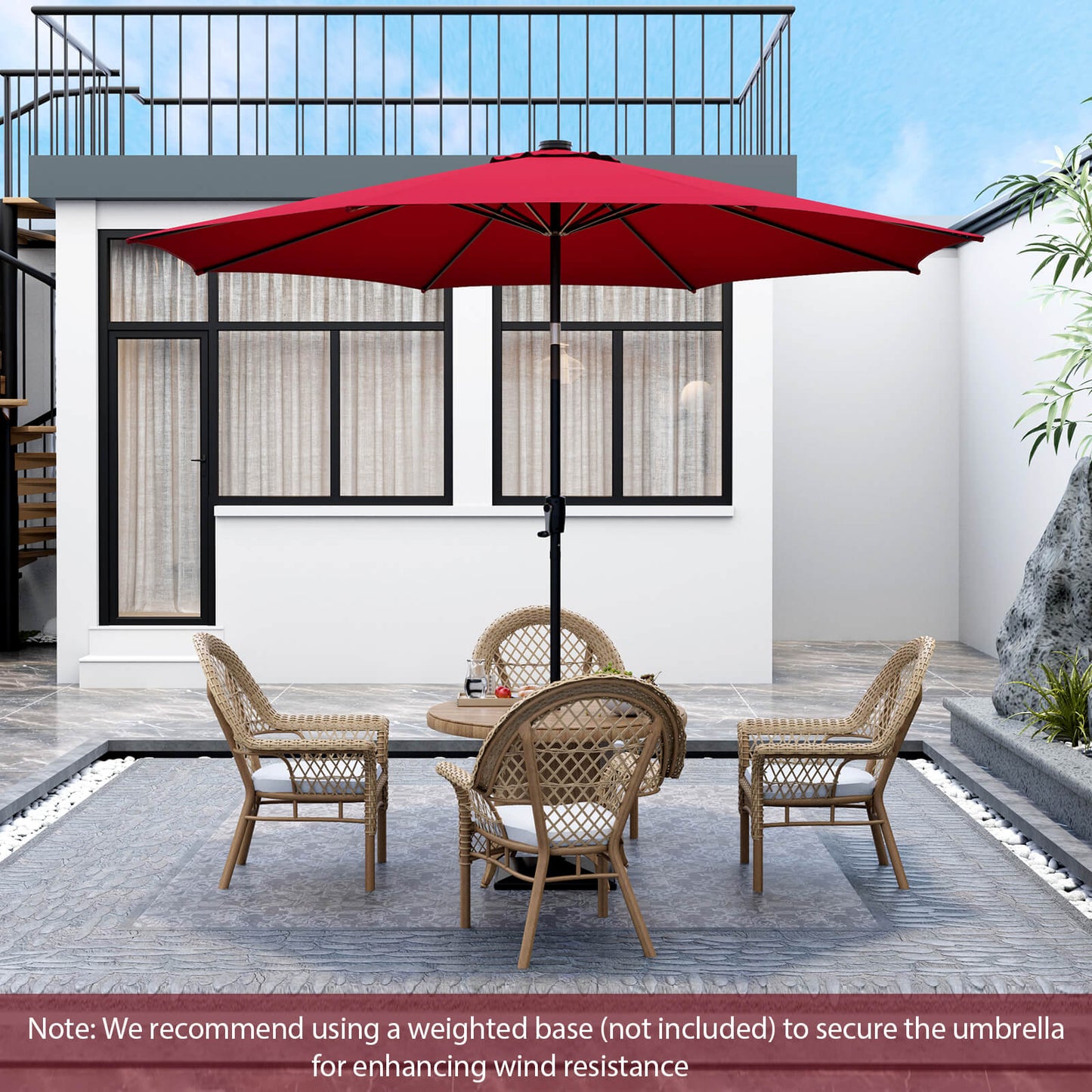 10 Feet Patio Umbrella with 112 Solar Lights and Crank Handle-Wine Kids Crystal