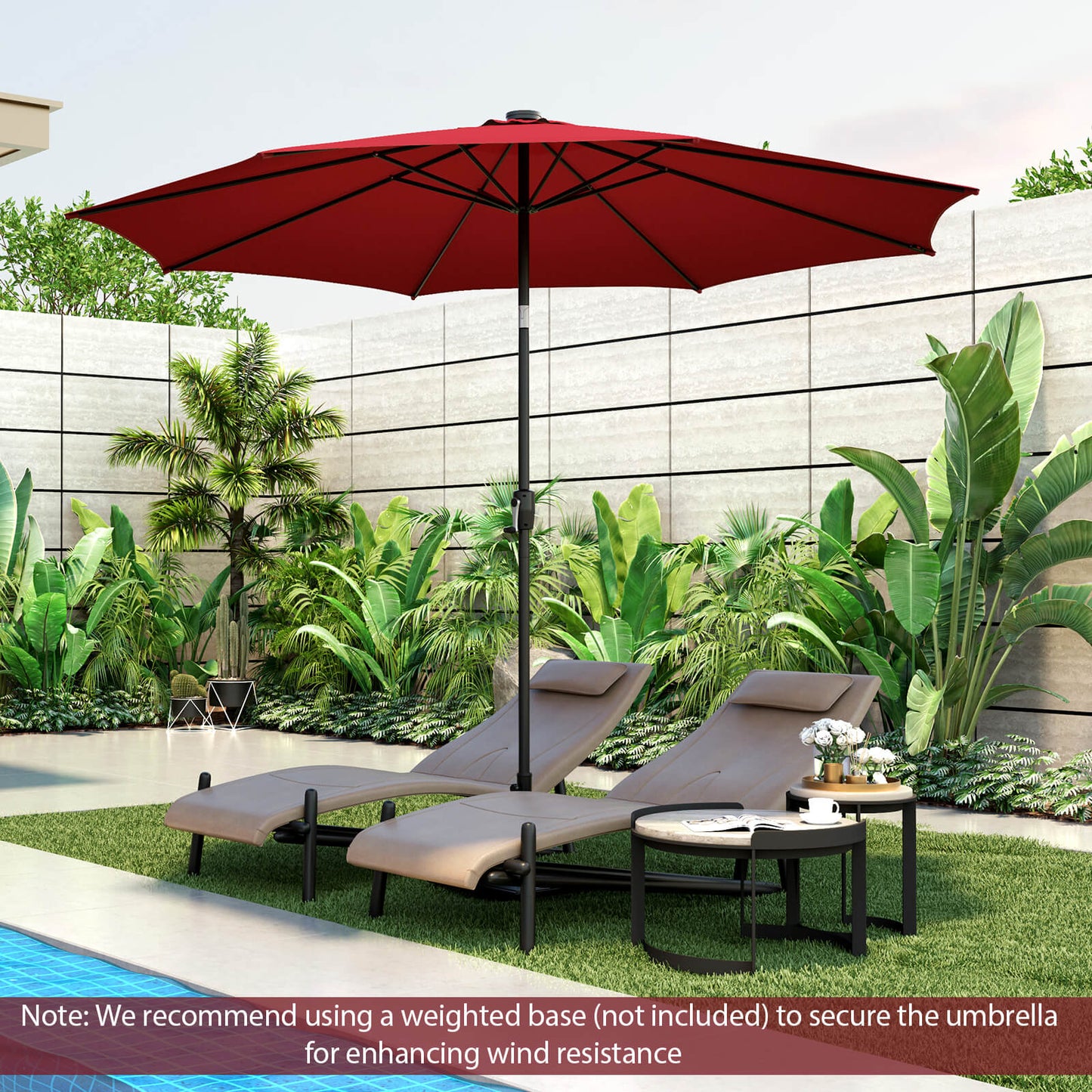 10 Feet Patio Umbrella with 112 Solar Lights and Crank Handle-Wine Kids Crystal