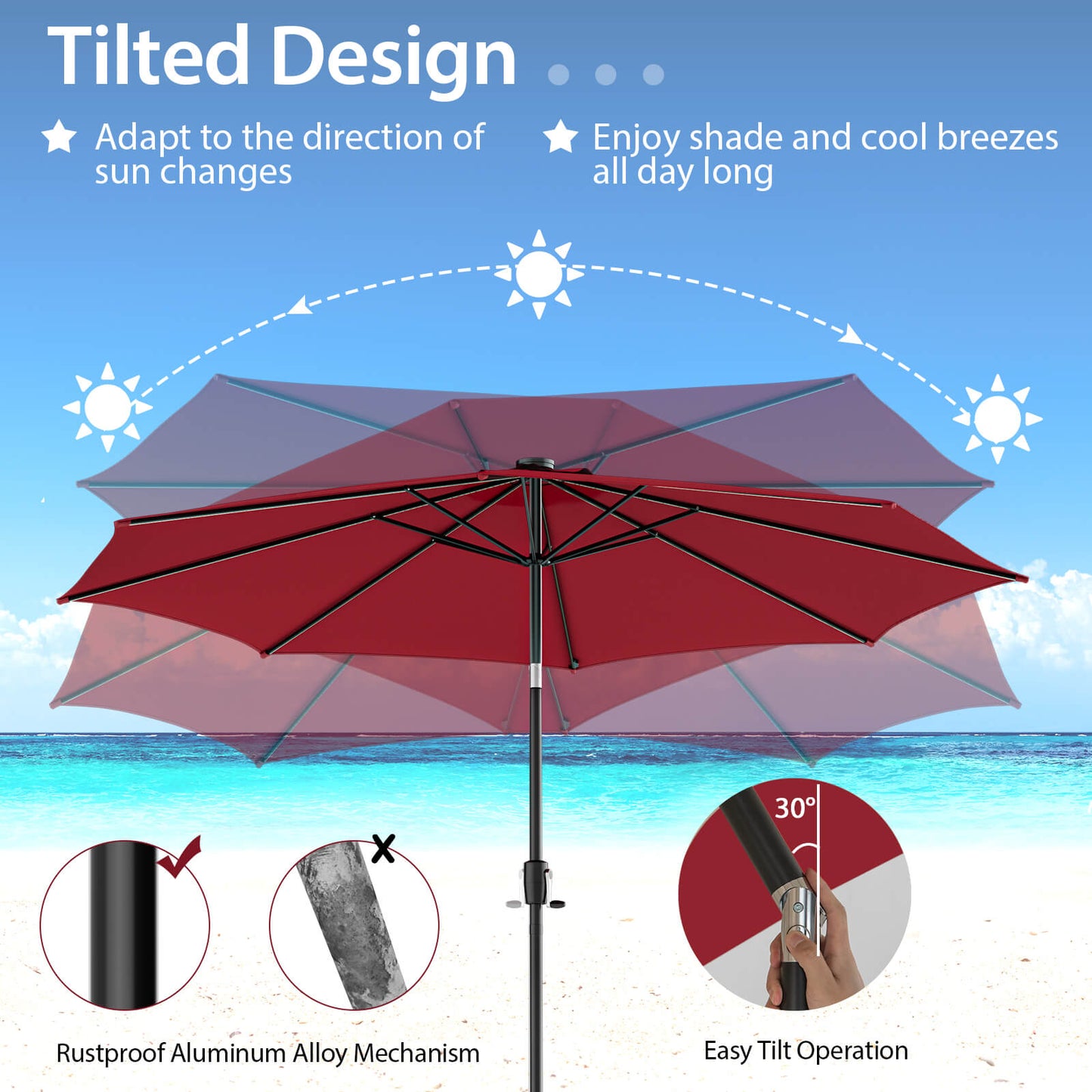 10 Feet Patio Umbrella with 112 Solar Lights and Crank Handle-Wine Kids Crystal