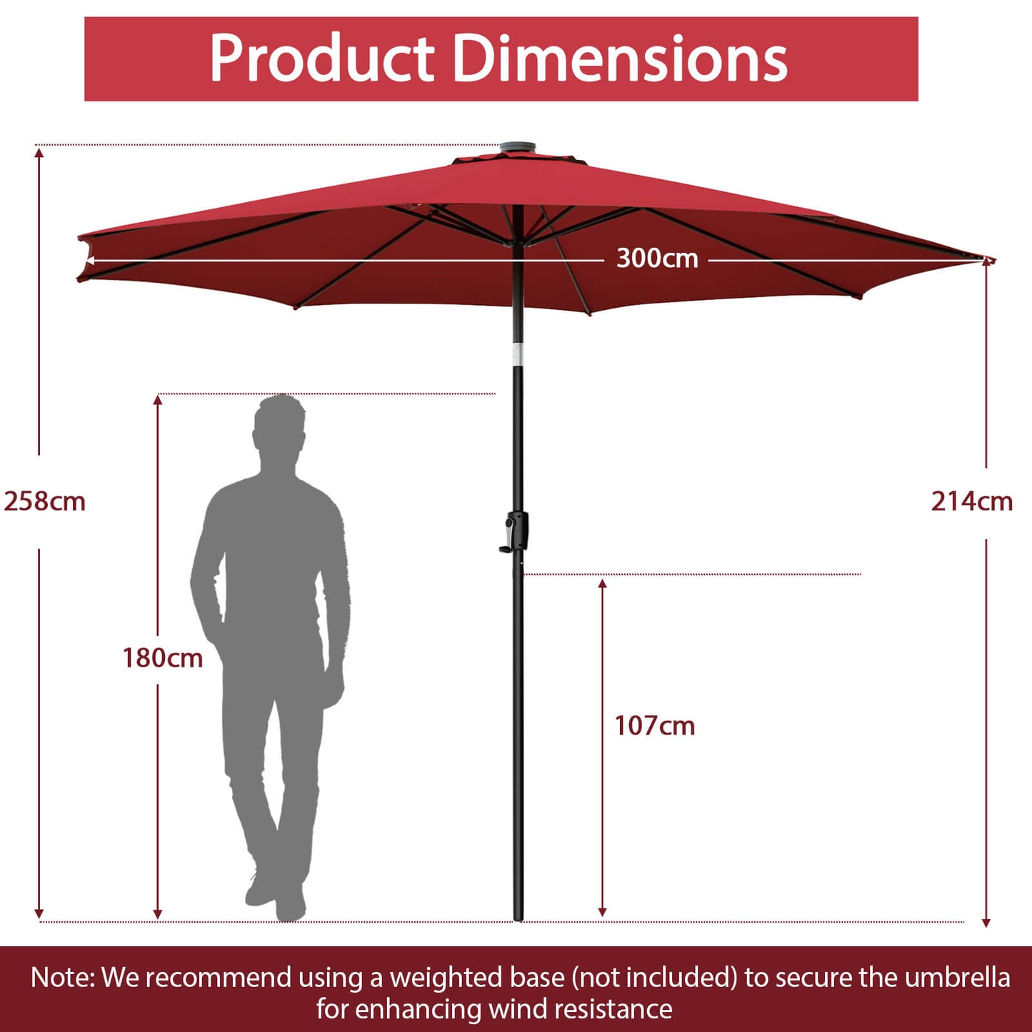 10 Feet Patio Umbrella with 112 Solar Lights and Crank Handle-Wine Kids Crystal