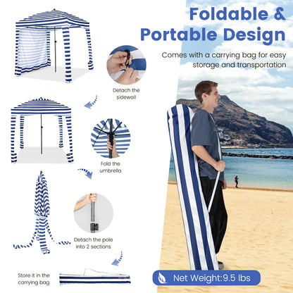 6 x 6 Feet Foldable Beach Cabana Tent with Carrying Bag and Detachable Sidewall