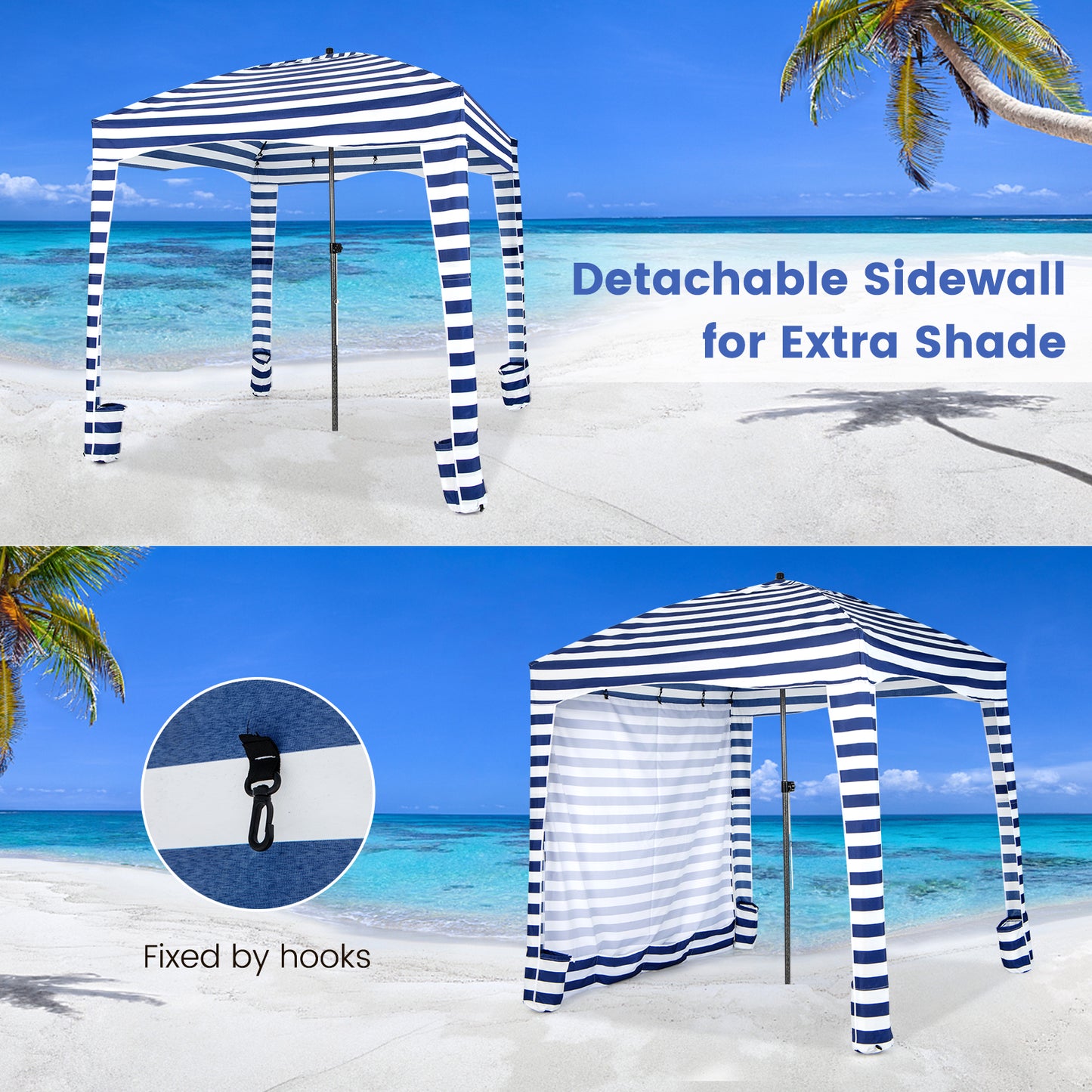 6 x 6 Feet Foldable Beach Cabana Tent with Carrying Bag and Detachable Sidewall Kids Crystal