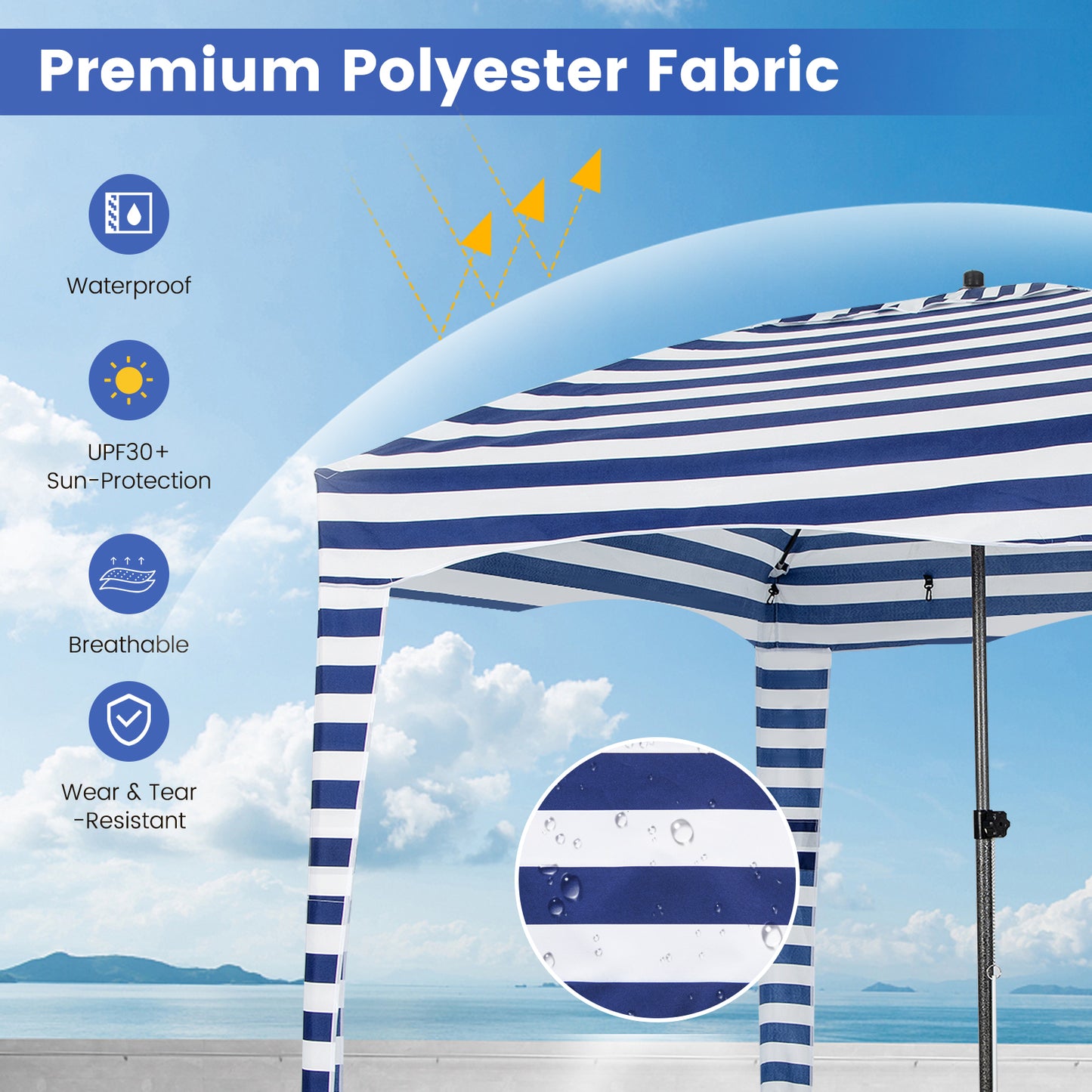 6 x 6 Feet Foldable Beach Cabana Tent with Carrying Bag and Detachable Sidewall Kids Crystal