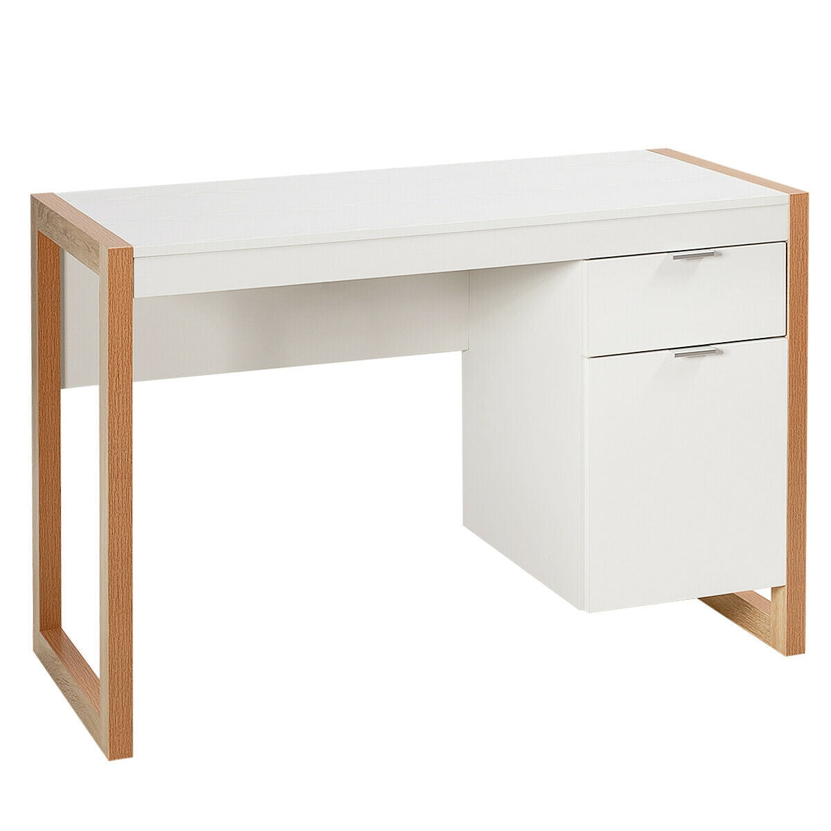 Modern Computer Desk Study Table Writing Workstation with Cabinet and Drawer-White Kids Crystal