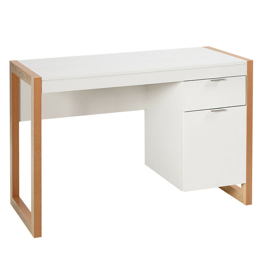 Modern Computer Desk Study Table Writing Workstation with Cabinet and Drawer-White Kids Crystal