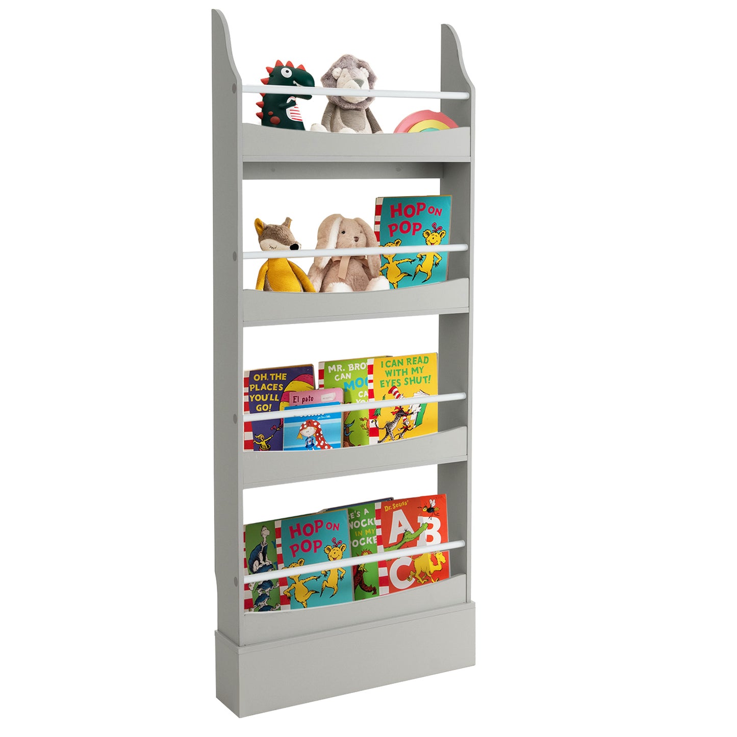 4-Tier Bookshelf with 2 Anti-Tipping Kits for Books and Magazines-Gray Kids Crystal