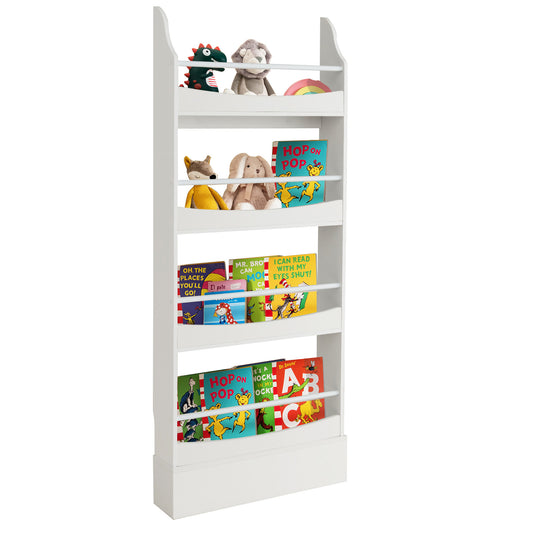 4-Tier Bookshelf with 2 Anti-Tipping Kits for Books and Magazines-White Kids Crystal