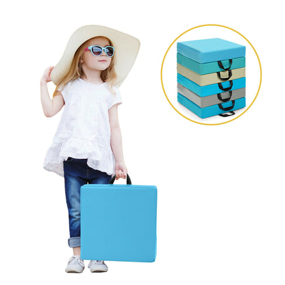 6 Pieces 15 Inches Square Toddler Floor Cushions Flexible Soft Foam Seating with Handles-Blue