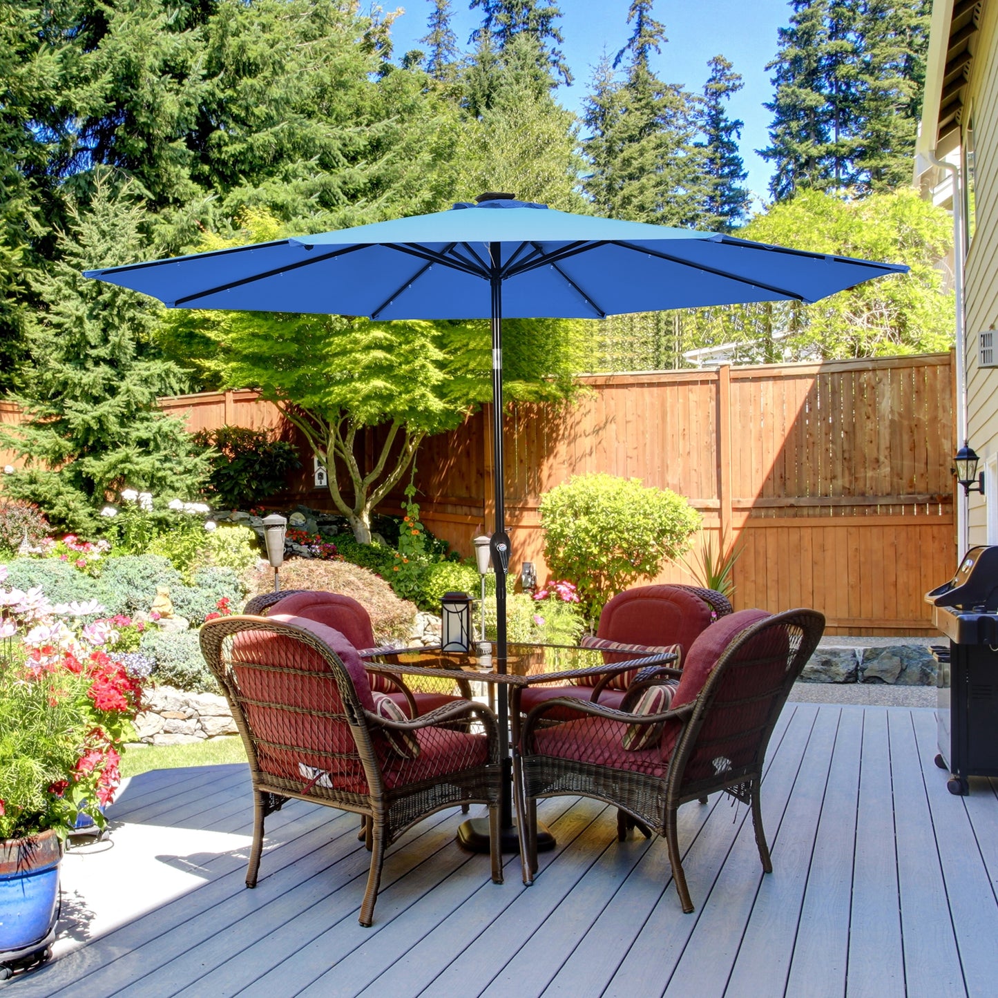 10' Solar LED Lighted Patio Market Umbrella Shade Tilt Adjustment Crank-Blue Kids Crystal