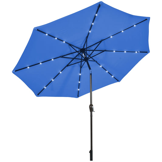 10' Solar LED Lighted Patio Market Umbrella Shade Tilt Adjustment Crank-Blue Kids Crystal