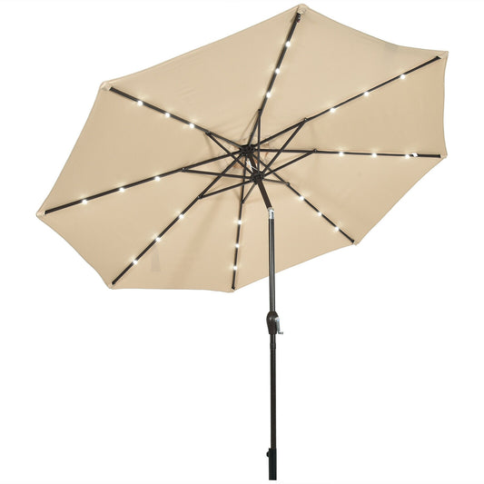 10' Solar LED Lighted Patio Market Umbrella Shade Tilt Adjustment Crank-Beige Kids Crystal