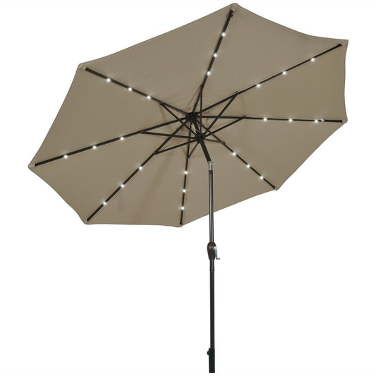 10' Solar LED Lighted Patio Market Umbrella Shade Tilt Adjustment Crank-Tan Kids Crystal