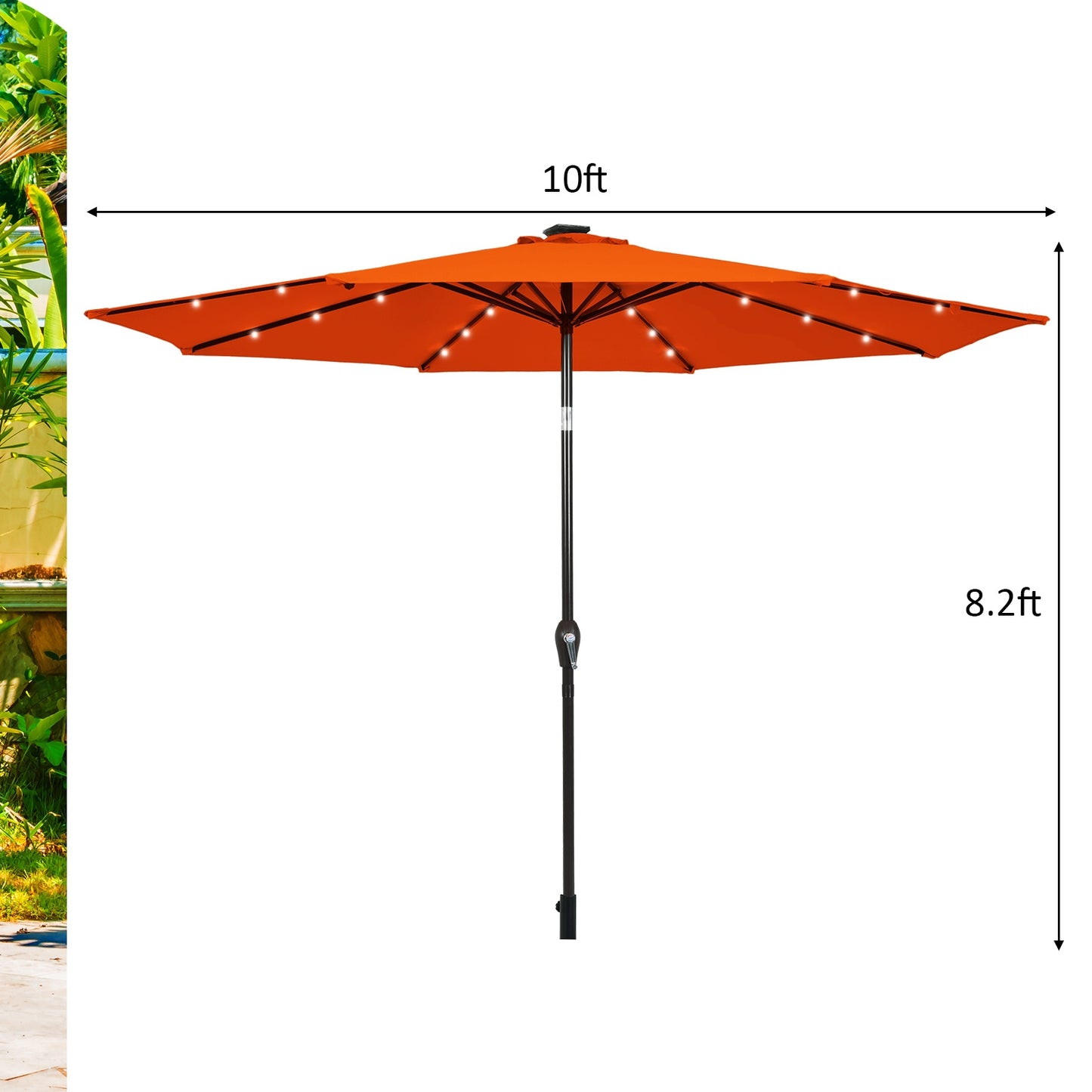10' Solar LED Lighted Patio Market Umbrella Shade Tilt Adjustment Crank-Orange Kids Crystal