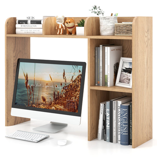3-Tier Multipurpose Desk Bookshelf with 4 Shelves-Natural Kids Crystal