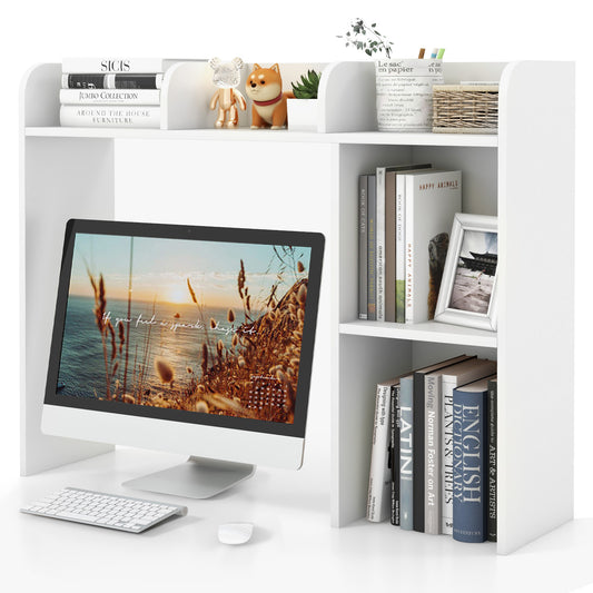 3-Tier Multipurpose Desk Bookshelf with 4 Shelves-White Kids Crystal