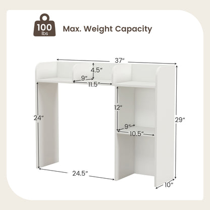 3-Tier Multipurpose Desk Bookshelf with 4 Shelves-White