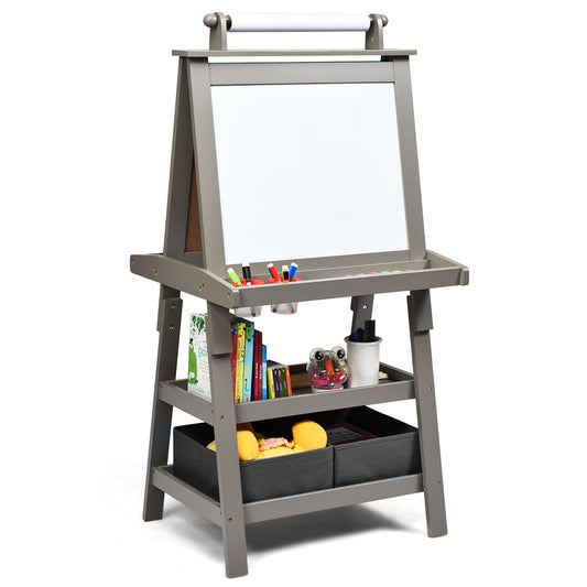 3 in 1 Double-Sided Storage Art Easel-Gray Kids Crystal