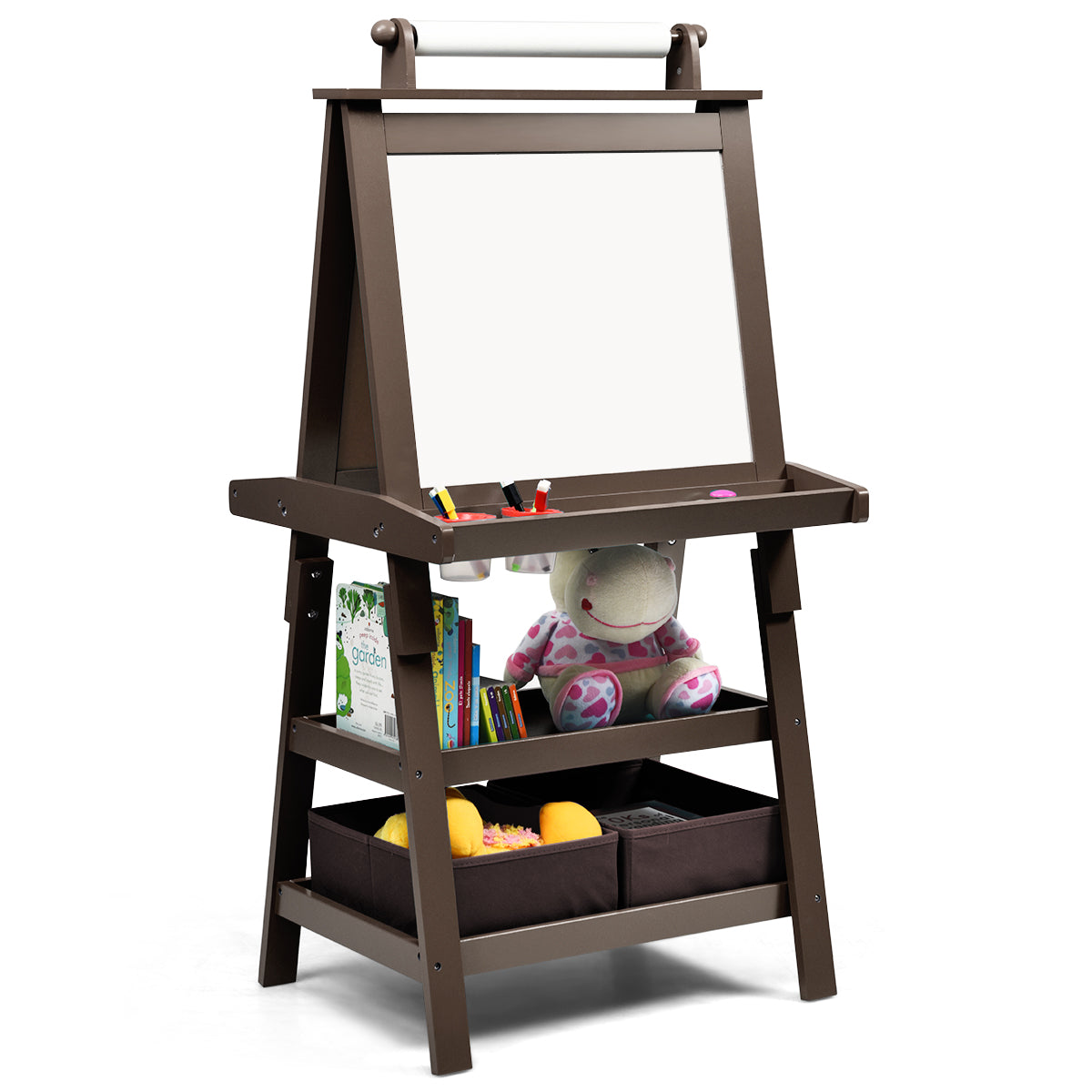 3 in 1 Double-Sided Storage Art Easel-Brown Kids Crystal