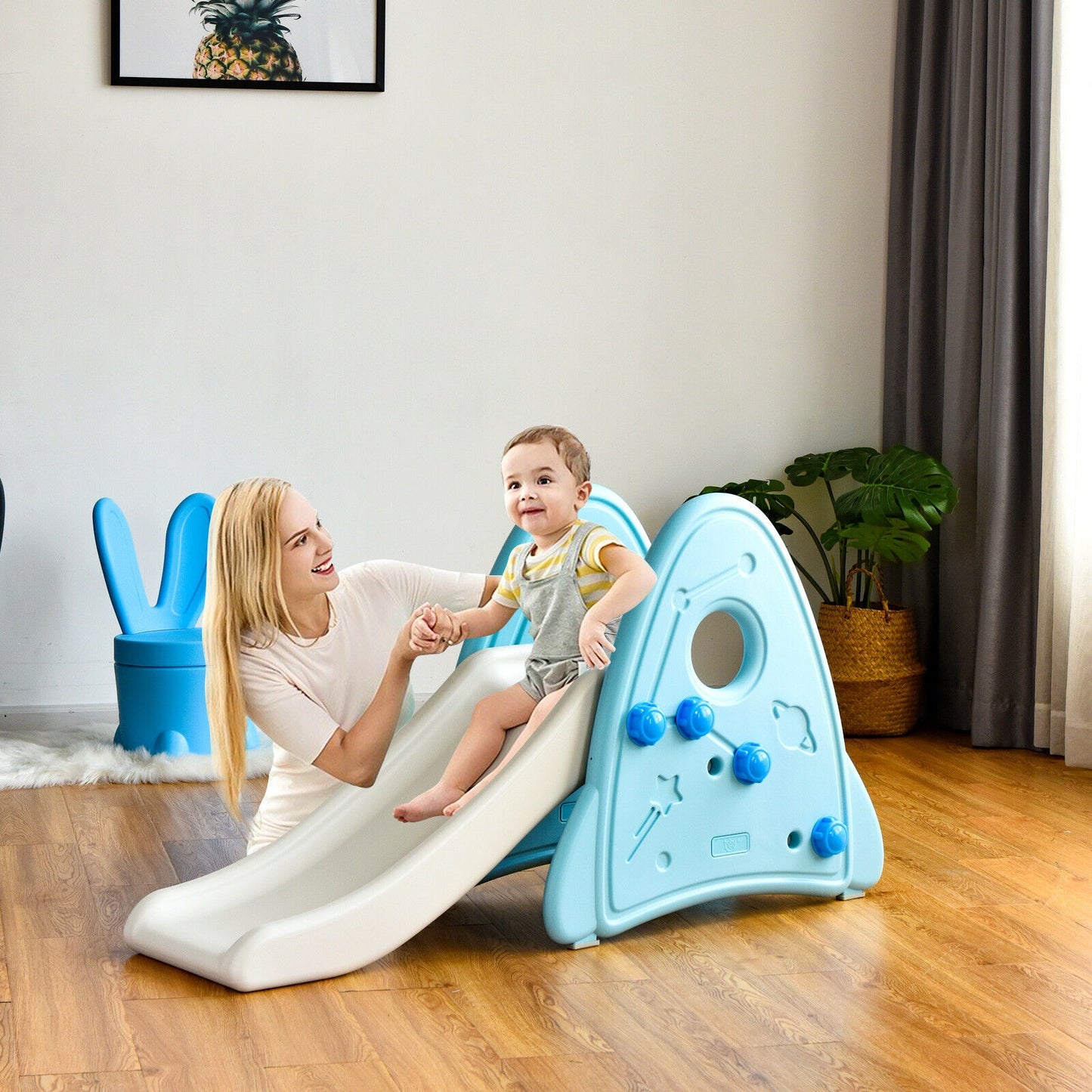 Freestanding Baby Slide Indoor First Play Climber Slide Set for Boys Girls-Blue Kids Crystal