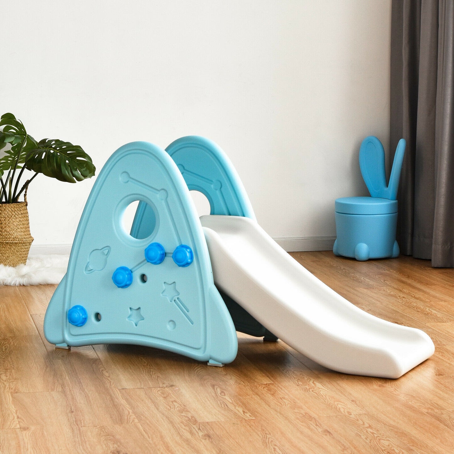Freestanding Baby Slide Indoor First Play Climber Slide Set for Boys Girls-Blue Kids Crystal