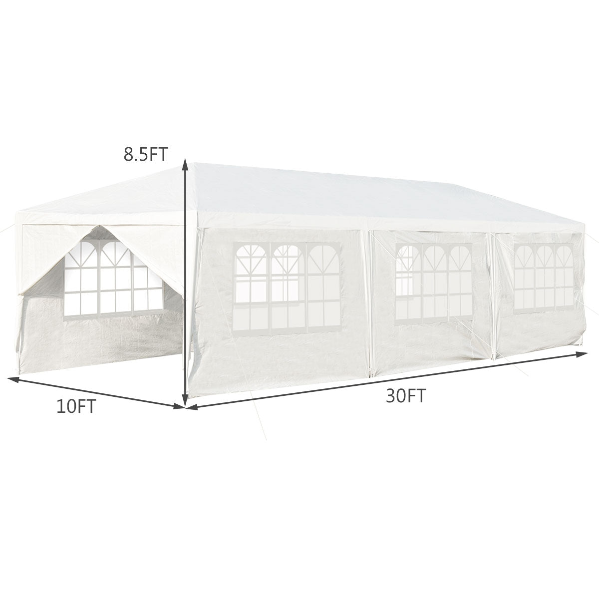 10 x 30 Feet Outdoor Canopy Tent with 6 Removable Sidewalls and 2 Doorways-White Kids Crystal