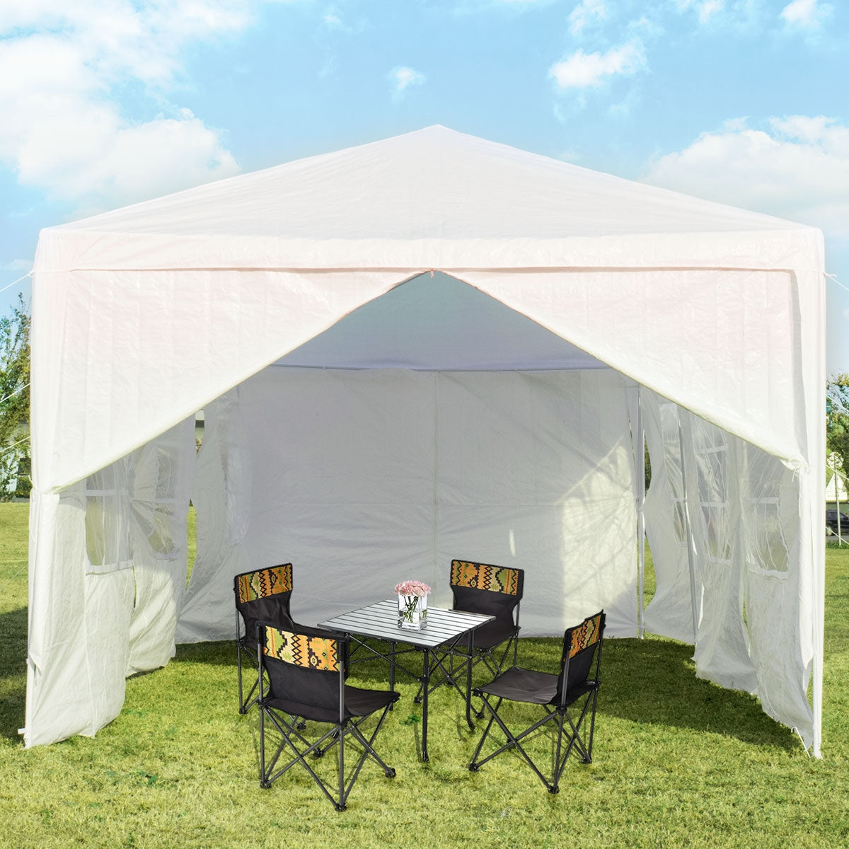 10 x 30 Feet Outdoor Canopy Tent with 6 Removable Sidewalls and 2 Doorways-White Kids Crystal