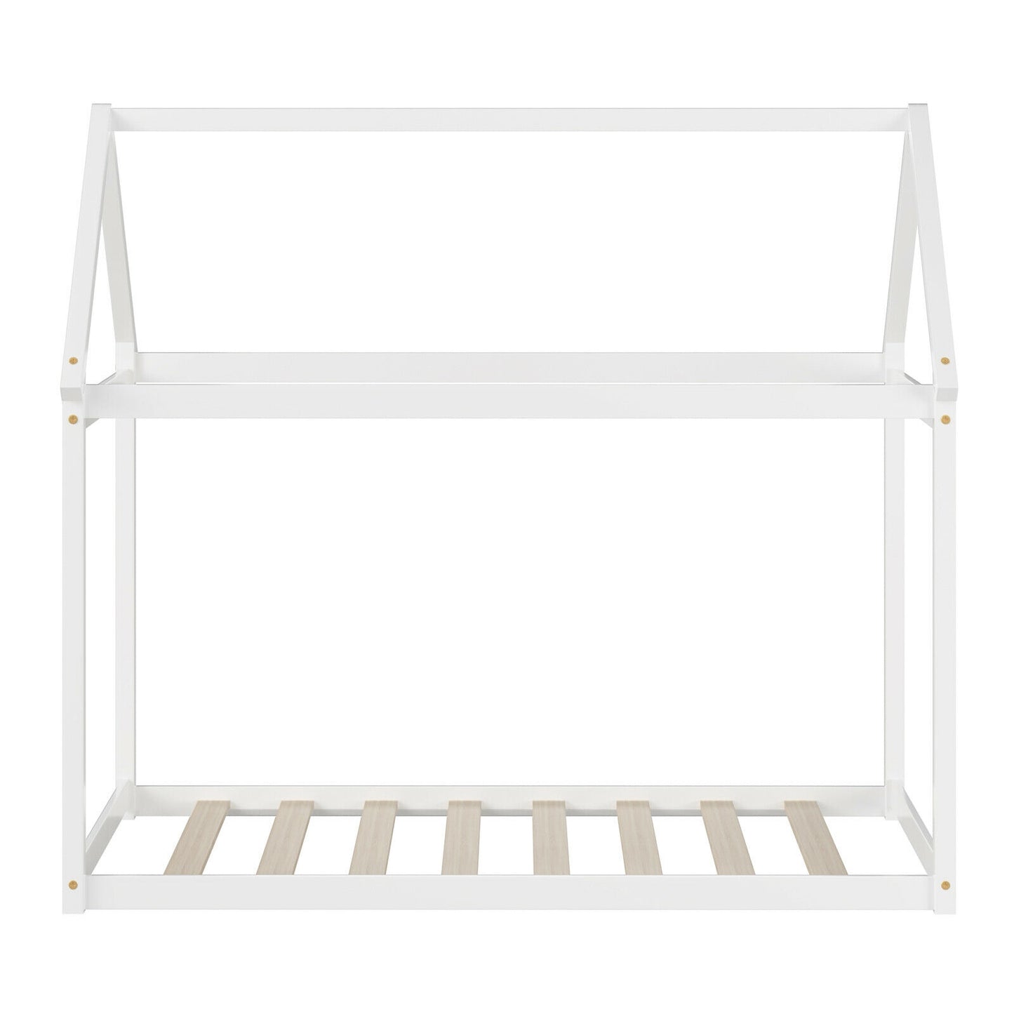 Stable Kids Platform Floor Bed with Roof ang Heavy-Duty Slats-White Kids Crystal