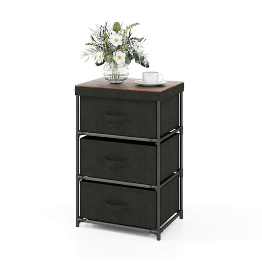 3-Tier Fabric Nightstand with Sturdy Metal Frame-Black Kids Crystal
