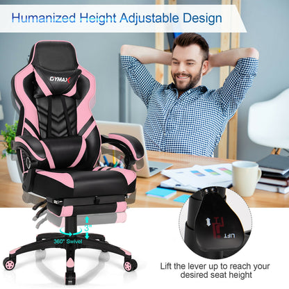 Adjustable Gaming Chair with Footrest for Home Office-Pink