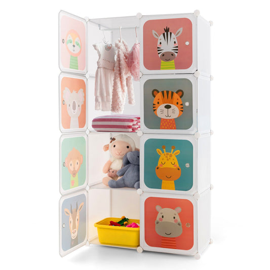 8 Cube Kids Wardrobe Closet with Hanging Section and Doors-8 Cubes Kids Crystal