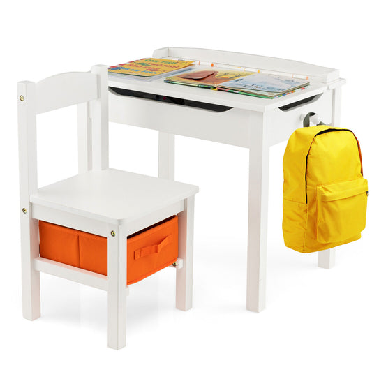 Wood Activity Kids Table and Chair Set with Storage Space-White Kids Crystal