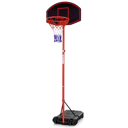 Adjustable Basketball Hoop System Stand Portable with 2 Wheels Fillable Base-Black & Red Kids Crystal