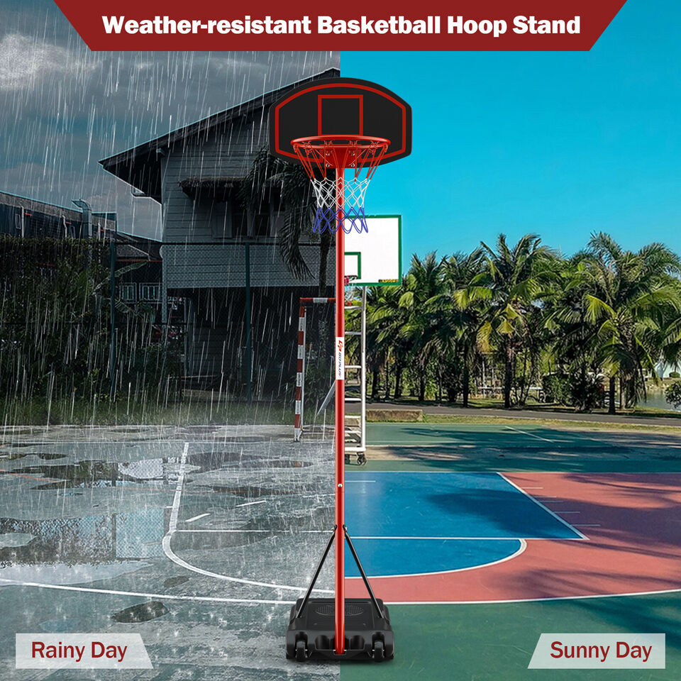 Adjustable Basketball Hoop System Stand Portable with 2 Wheels Fillable Base-Black & Red Kids Crystal